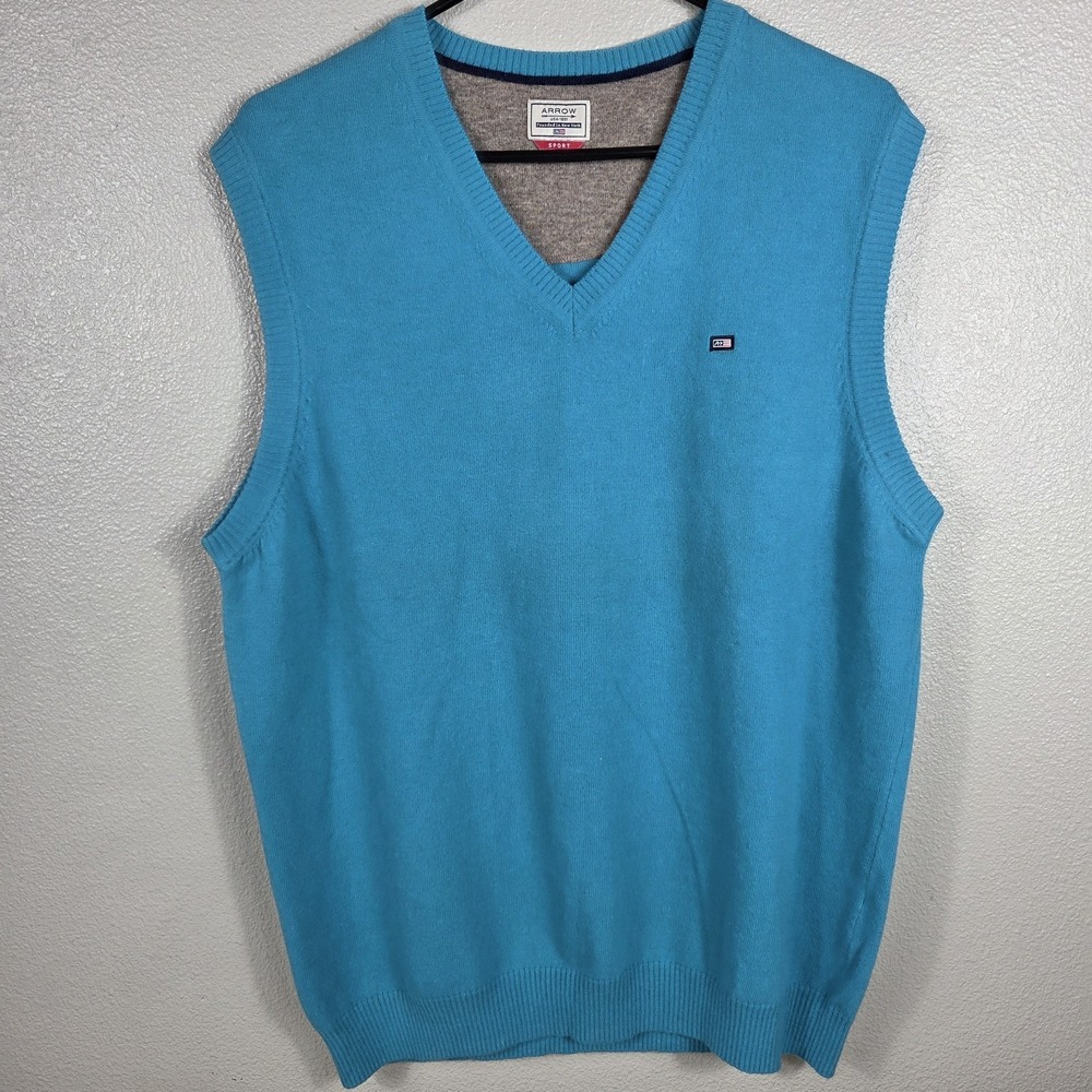 Arrow USA 1851 Lambswool Sweater Vest Blue V Neck Men's XL Golf Preppy